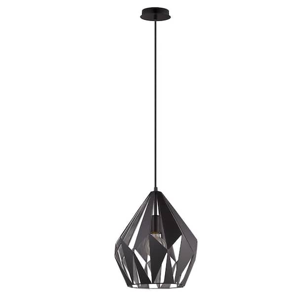 Eglo Carlton 1 12.25 in. W x 72 in. H 1-Light Black and Silver Pendant Light with Metal Shade
