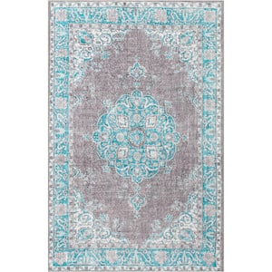Nile Tarifa Vintage Bohemian Medallion Floral Light Blue 2 ft. 6 in. x 3 ft. 9 in. Doormat Accent Area Rug