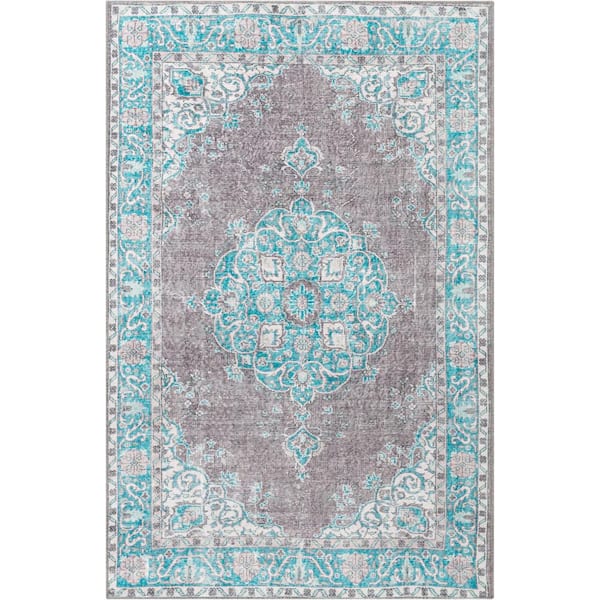 Well Woven Nile Tarifa Vintage Bohemian Medallion Floral Light Blue 2 ft. 6 in. x 3 ft. 9 in. Doormat Accent Area Rug