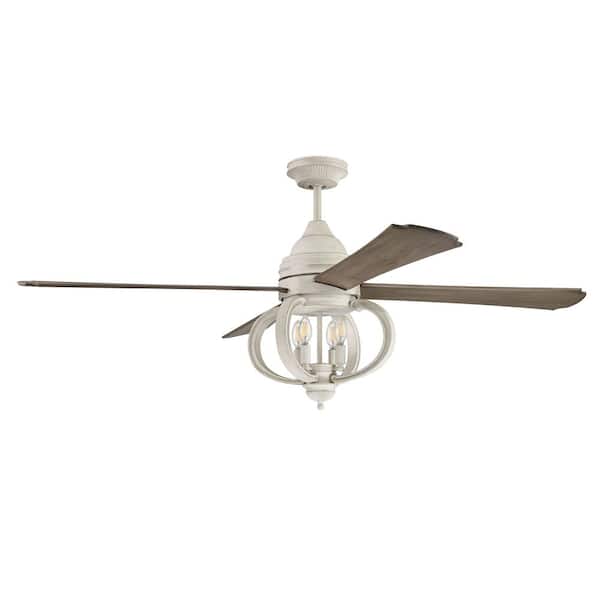 60 in. Cottage White Driftwood Blades Dual Mount Standard Ceiling Fan w/ LED Bulbs and Remote and Wall Controls Included