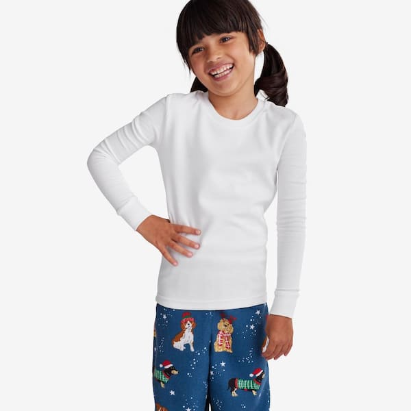 The Company Store Company Cotton Family Flannel Holiday Pup Kids 14/16  Blue/Multi Solid Top Pajama Set 60016 - The Home Depot