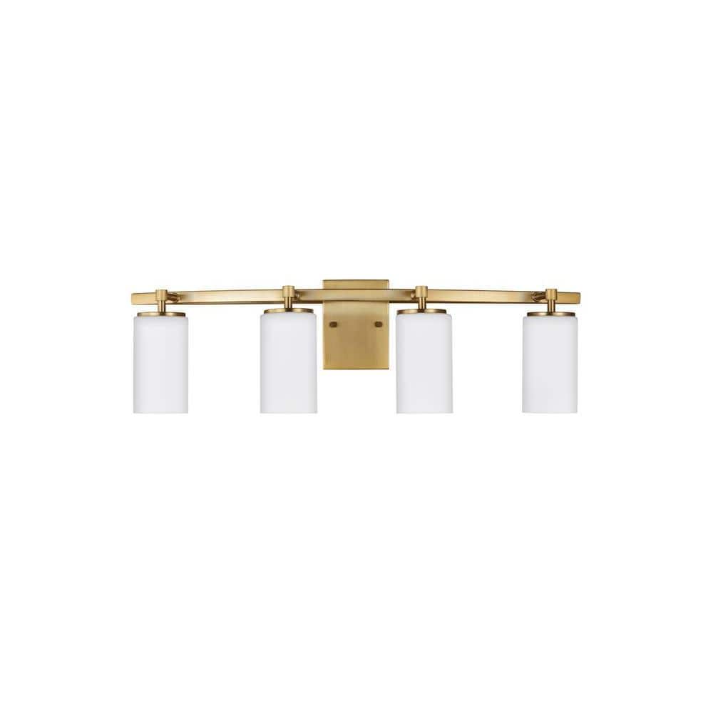 Alturas 30.5 in. 4-Light Satin Brass Modern Contemporary Wall Bathroom Vanity Light with Satin Glass and LED Bulbs price history on PriceWatchPro