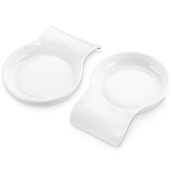 LOVECASA 2-Piece White Spoon Rest for Kitchen Porcelain Spoon Holder Utensil Rest