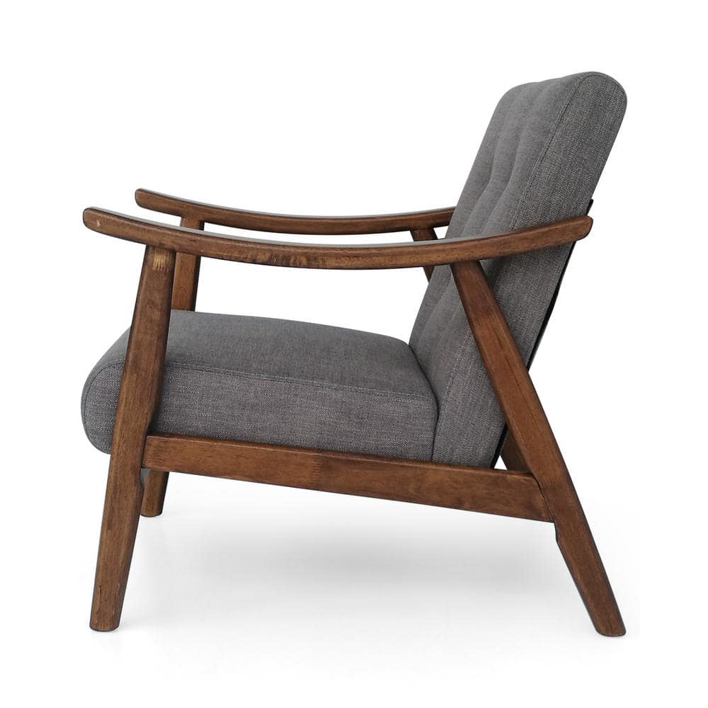 Handcrafted Dark Grey Wood Square Arm Accent Chair