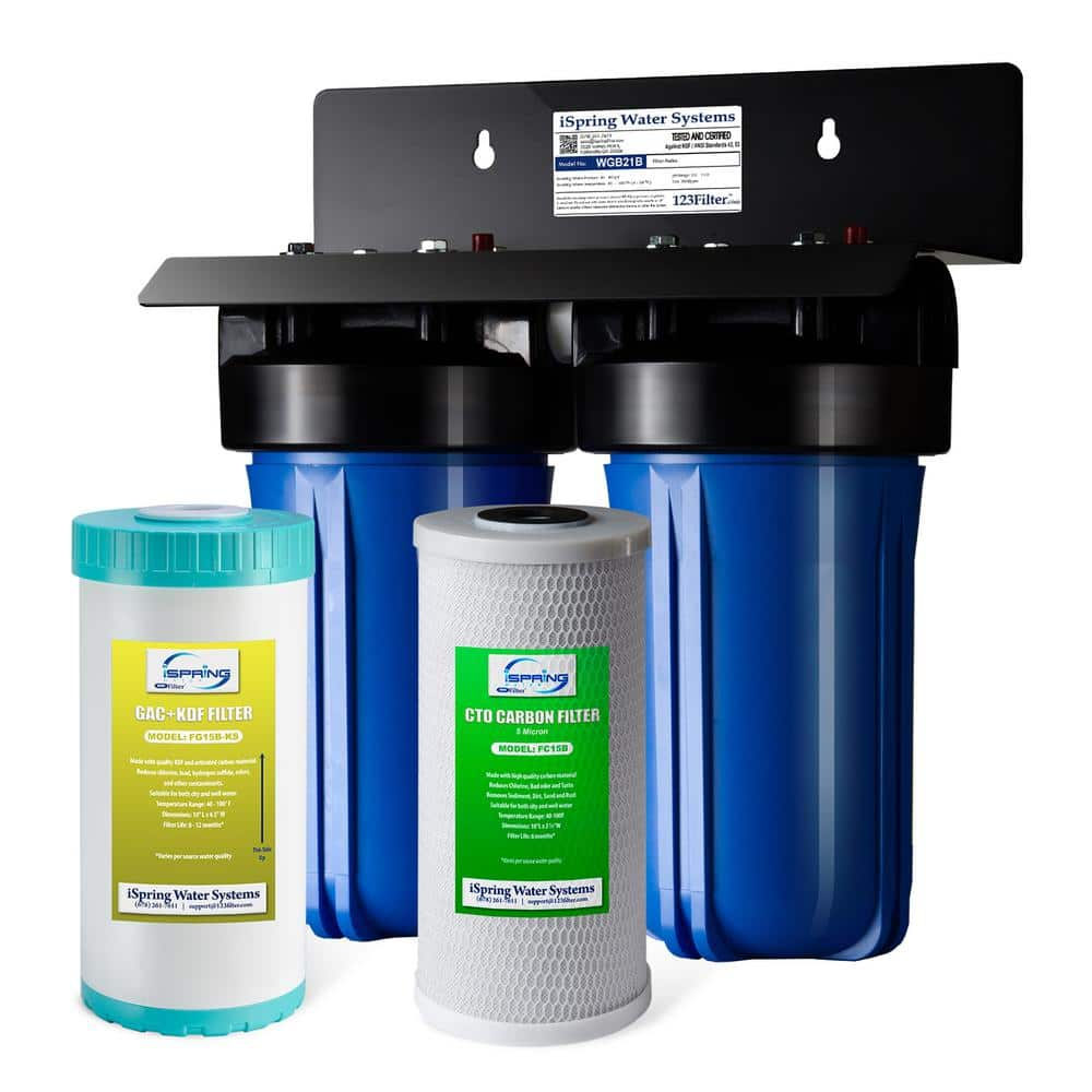 ISPRING WGB21B-KS 2-Stage Whole House Water Filtration System Sediment CTO Filter KDF Plus GAC filter Chlorine, Iron, Lead Odor