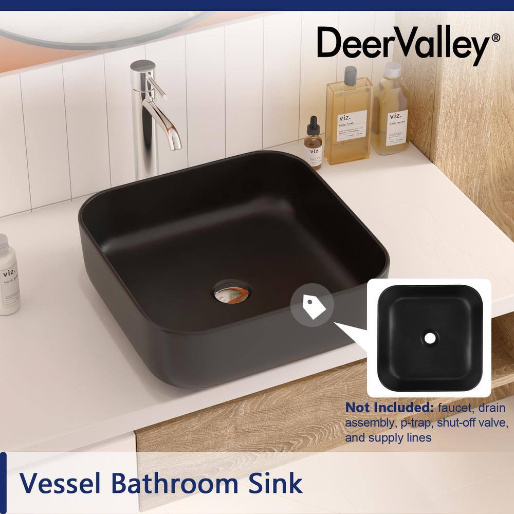 Matte Black Ceramic Square Above-Counter Bathroom Sink