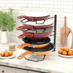 9.5 in. x 9 in. x 11.75 in. Bronze 5-Tier Metal Standing Pot Rack, Pan Organizer Rack for Kitchen Cabinet and Counter