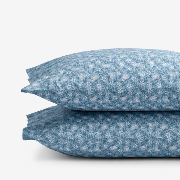 The Company Store Company Cotton Mini Floral Vine Blue Cotton Percale Standard Pillowcase (Set of 2)