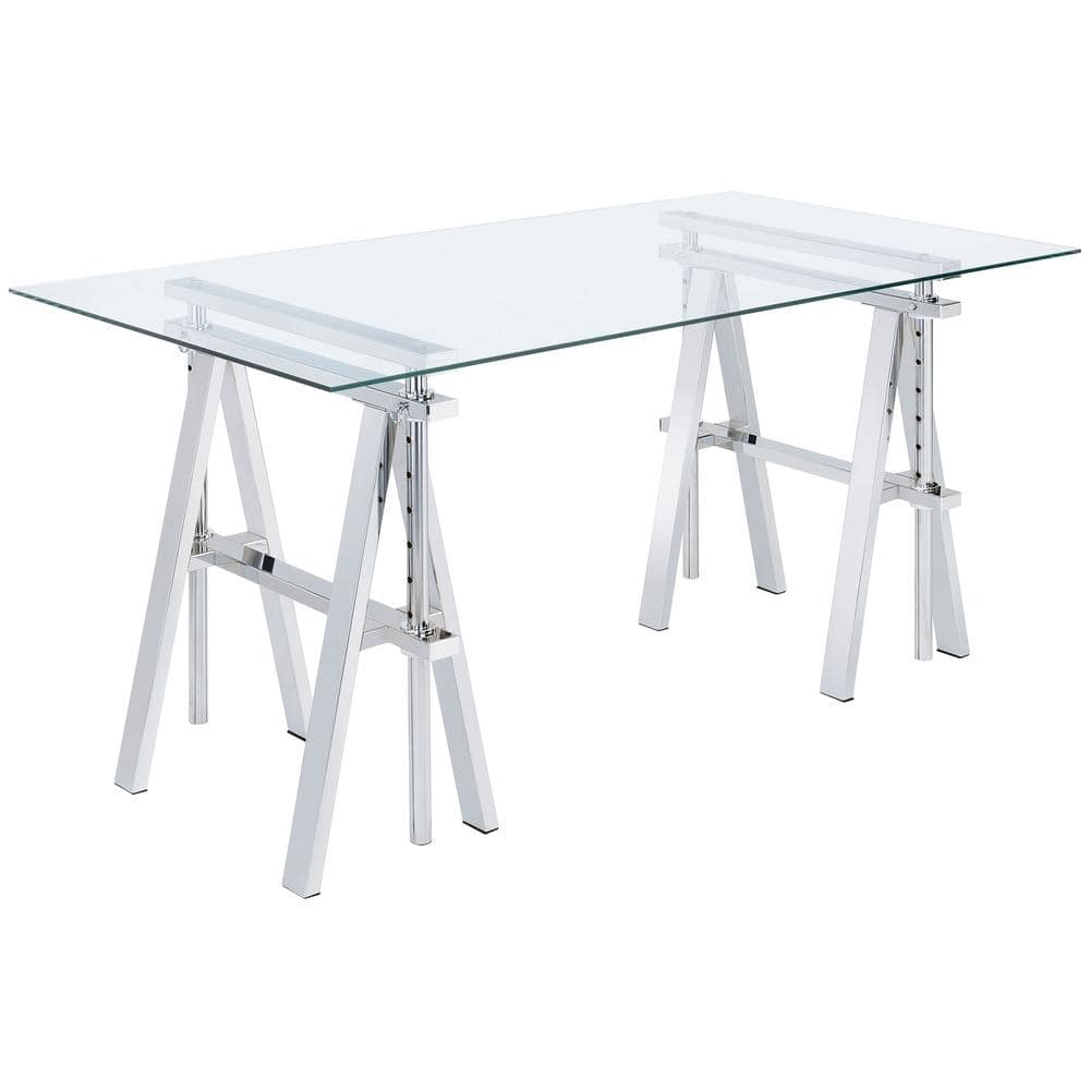Contemporary Chrome-Finished Adjustable Glass Desk - 60"