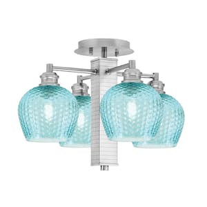 Albany 17.75 in. 4-Light Brushed Nickel Semi-Flush with Turquoise Textured Glass Shades