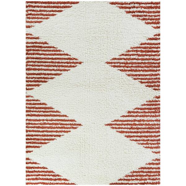 BALTA Hughes Burnt Orange 5 ft. x 7 ft. Striped Shag Area Rug