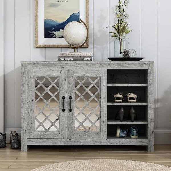 GALANO Millicent 30 in. H x 44.3 in. W Mexican Gray 2 Door Shoe Storage Cabinet with Shelves