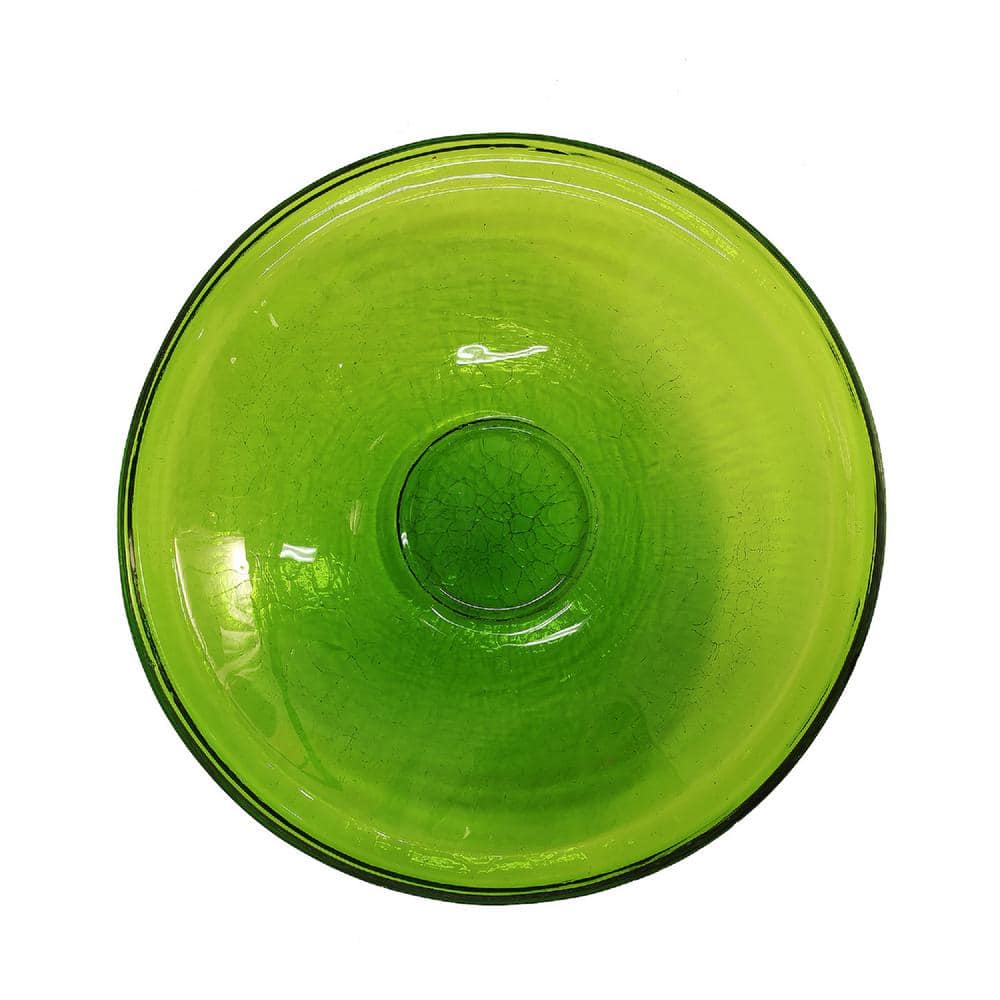Fern Green Crackle Glass Birdbath with Wrought Iron Bracket