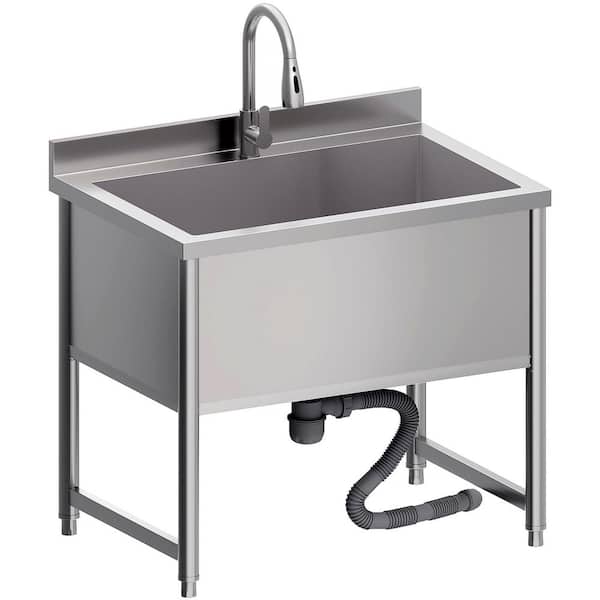 Stainless Steel Commercial Restaurant Sink, Freestanding Utility Sink with Pull-Out Faucet for Indoor/Outdoor Use