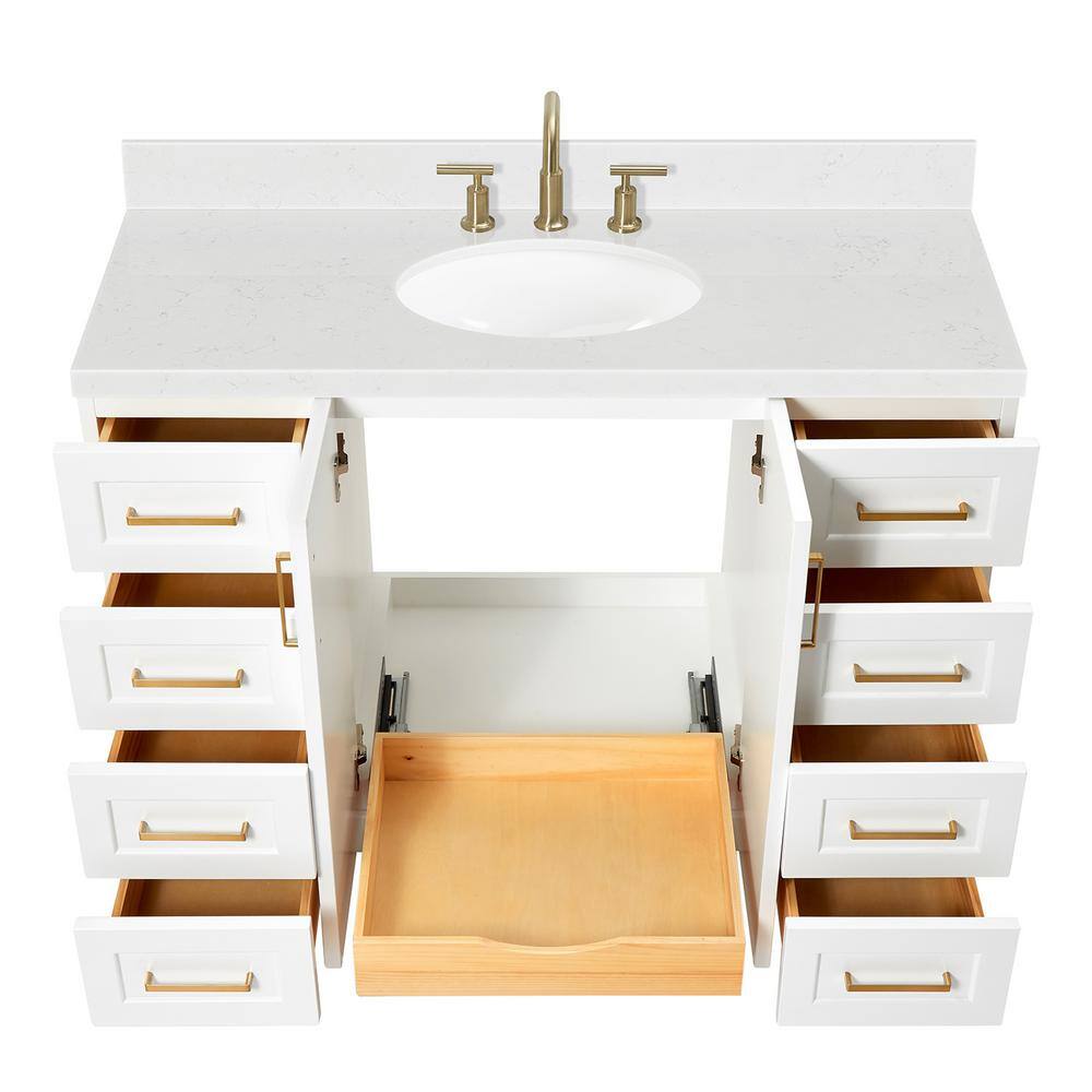 White Freestanding Single Bathroom Vanity with Carrara Quartz Top