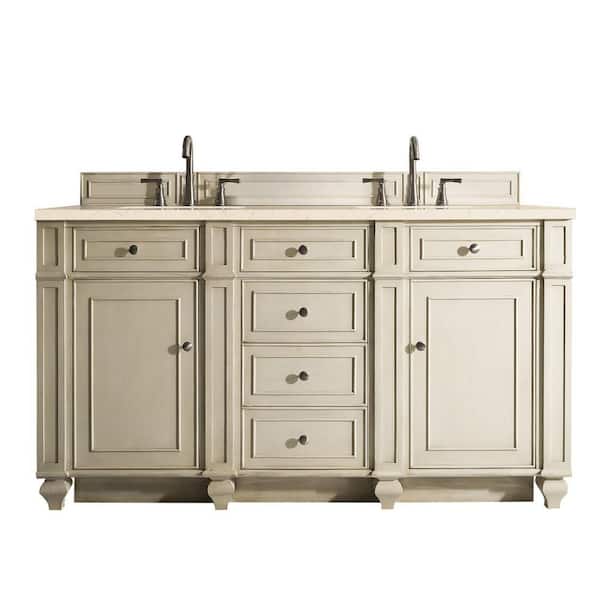 James Martin Vanities Bristol 60 in. W x 23.5 in. D x 34 in. H Double Bath Vanity in Vintage Vanilla with Marfil Quartz Top