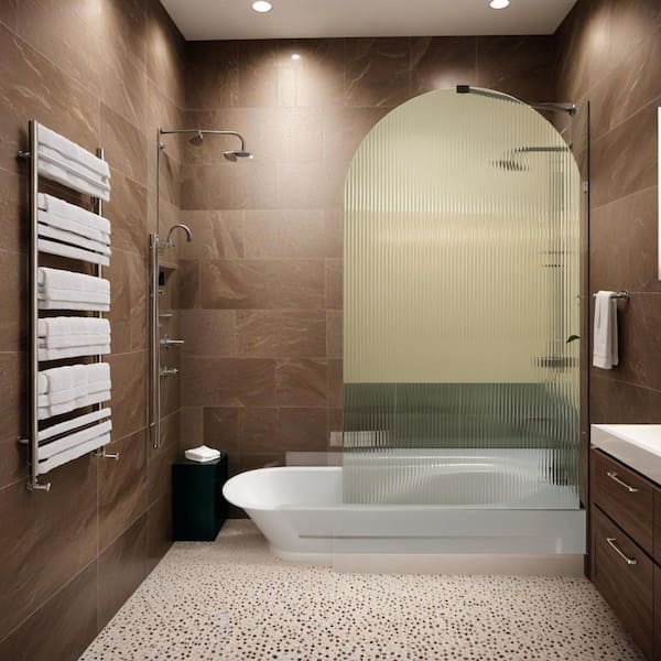 33-3/8 in. W x 58 in. H Frameless Fixed Tub Door in Matte Black with Tempered Clear Glass