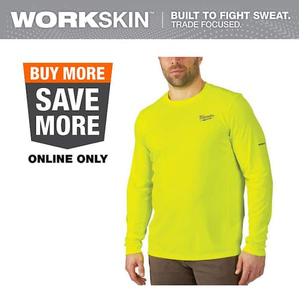 Men's Large Hi-Vis WORKSKIN Light Weight Performance Long-Sleeve T-Shirt
