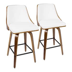 Gianna 36.5 Counter Height Bar Stool in White Faux Leather and Walnut Wood (Set of 2)