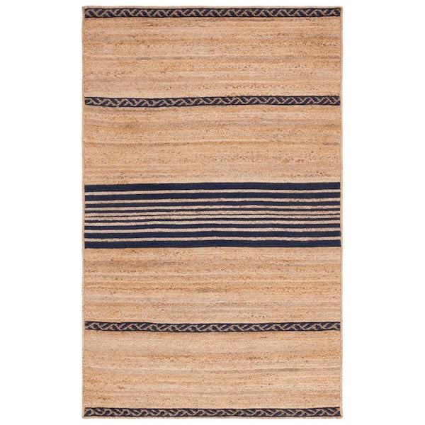 SAFAVIEH Natural Fiber Beige/Navy 6 ft. x 9 ft. Border Woven Area Rug
