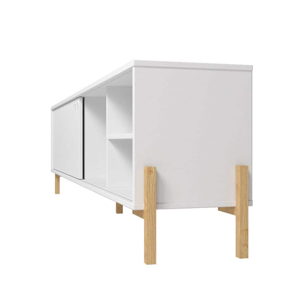 Mid-Century Classic White and Oak TV Stand with Cabinet - 73in