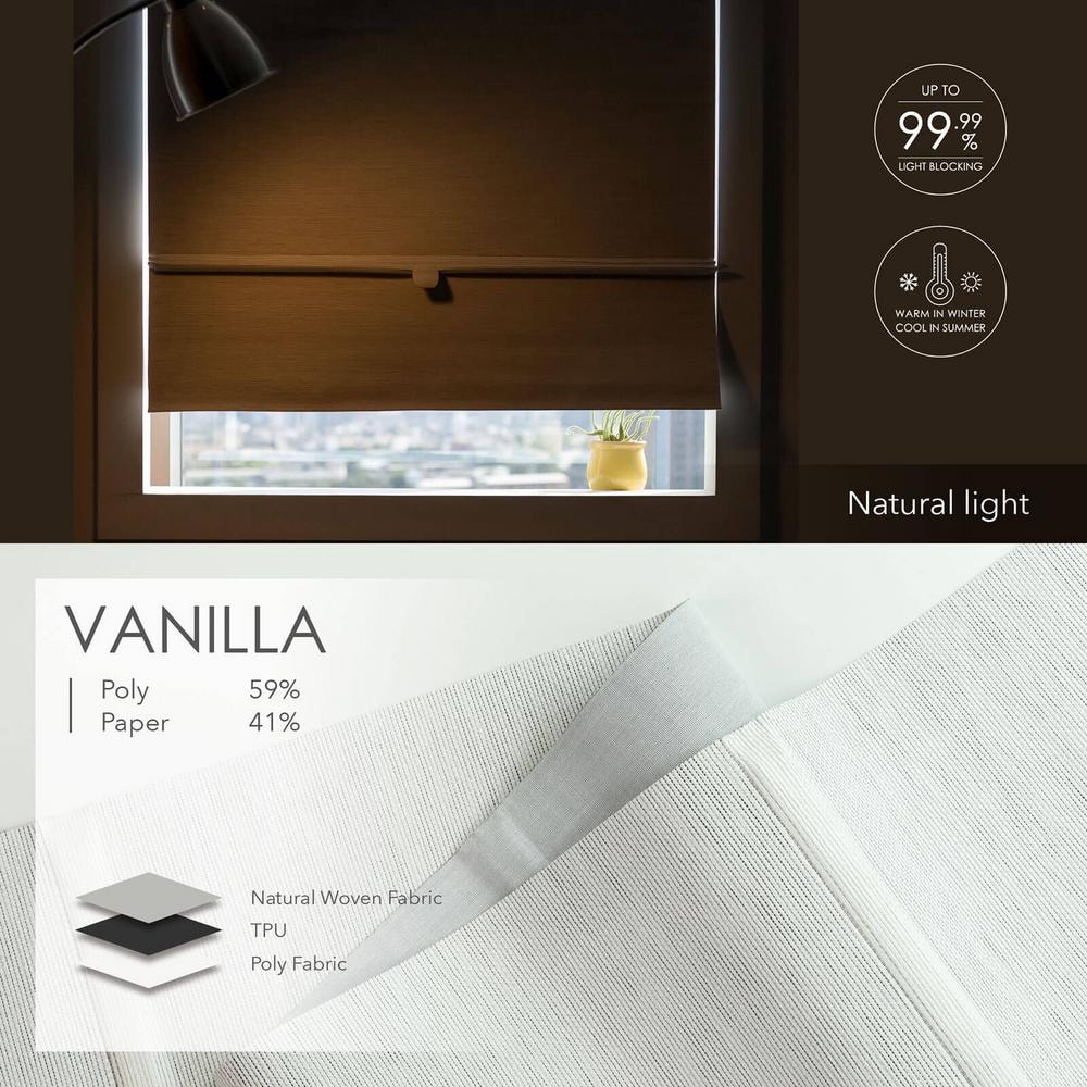 Vanilla Cordless Blackout Woven Paper Roman Shades, 35" x 65"