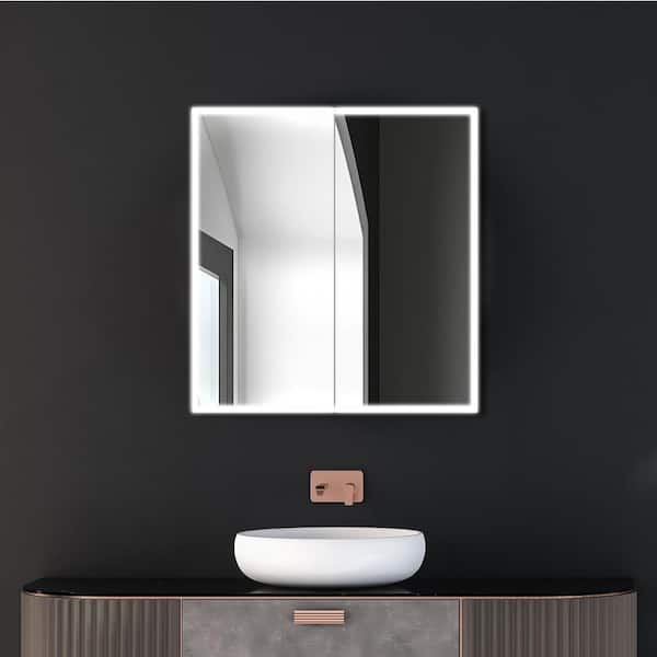 Dreamwerks 30 in. W x 32 in. H Rectangular Aluminum LED Medicine Cabinet with Mirror and Magnifying Glass