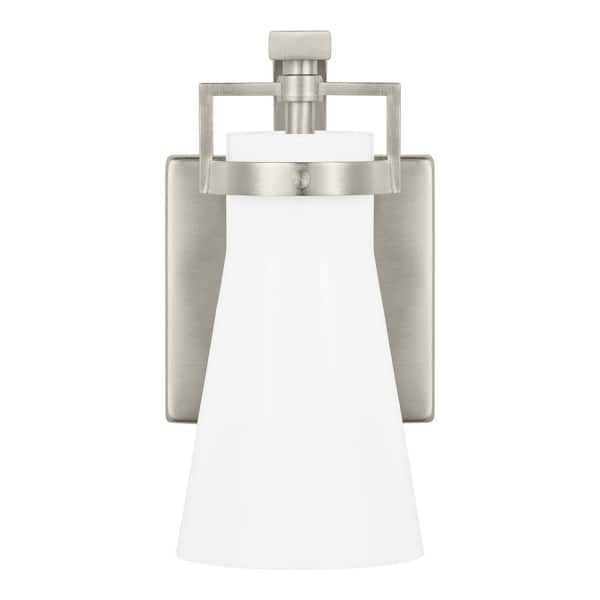 Clermont 5 in. 1-Light Brushed Nickel Bathroom Vanity Light Sconce with Milk Glass Shade