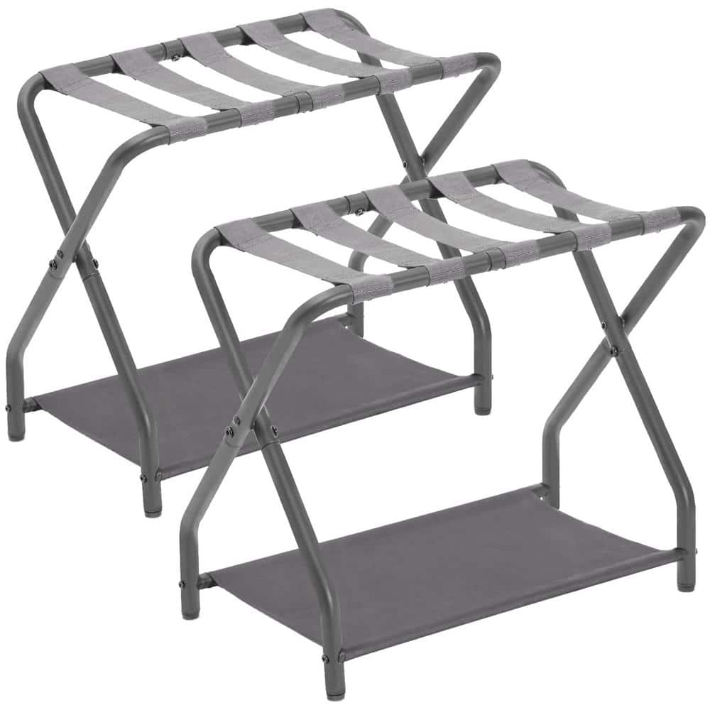 Easy Assemble Foldable Metal Luggage Holder with Storage Shelf for Bedroom 