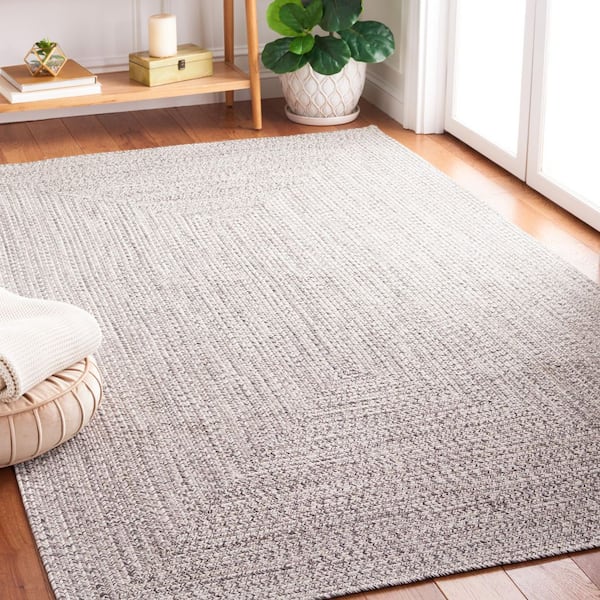 Braided Gray/Ivory 3 ft. x 3 ft. Machine Washable Concentric Woven Square Area Rug