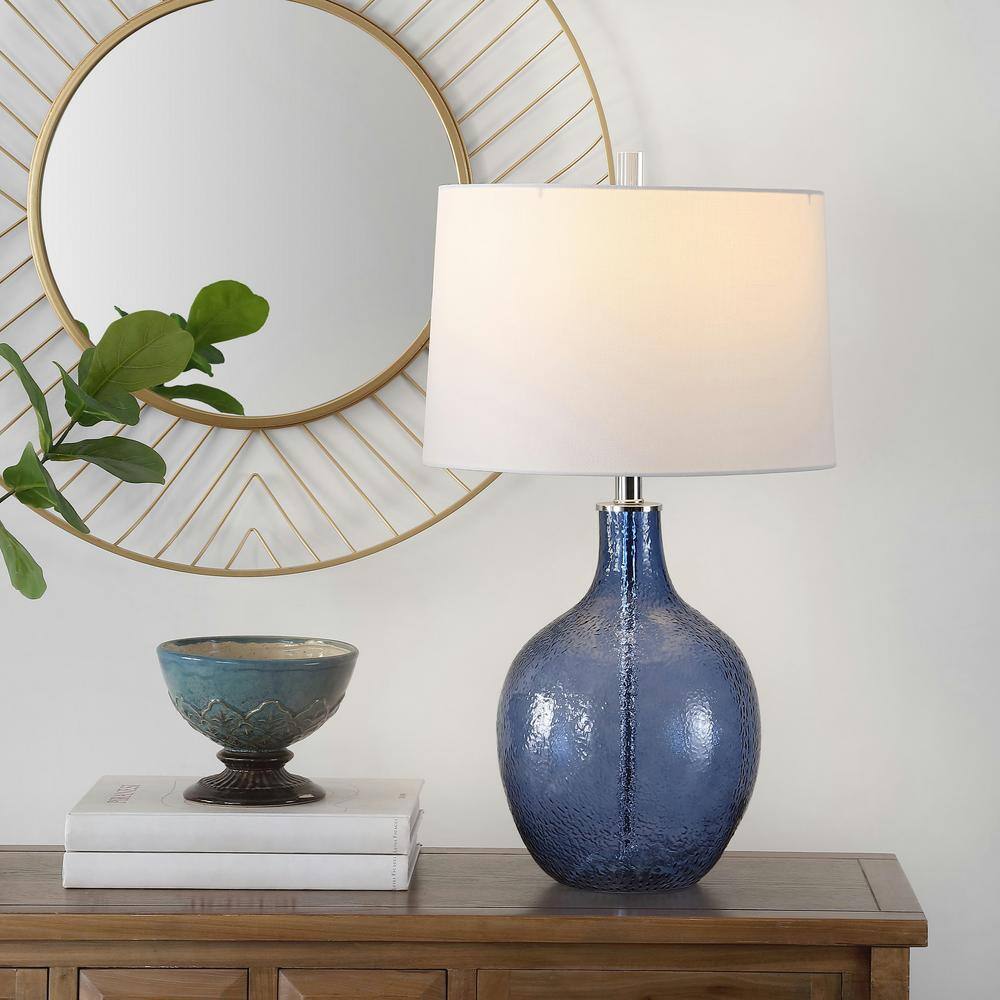 Nadine Modern Blue Glass Urn Table Lamp - 17"