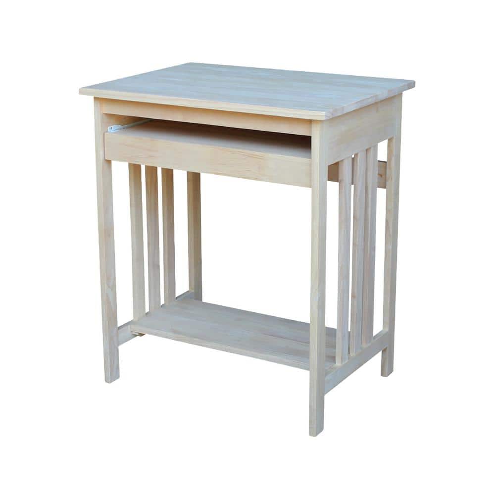 Unfinished Solid Wood Computer Cart with Keyboard Tray