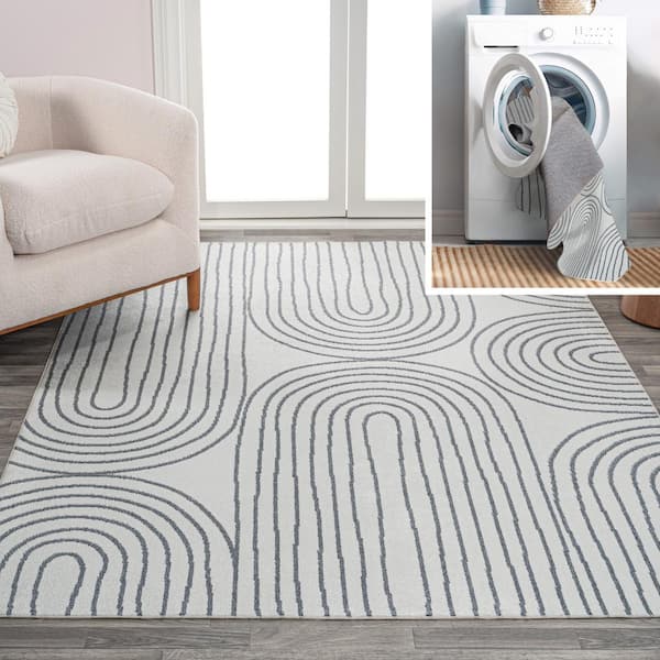 JONATHAN Y Doodle Contemporary Glam Geometric Machine-Washable Cream/Dark Gray 4 ft. x 6 ft. Area Rug