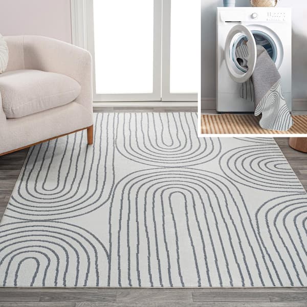 JONATHAN Y Doodle Contemporary Glam Geometric Machine-Washable Cream/Dark Gray 5 ft. x 8 ft. Area Rug