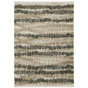 Brooker Beige/Charcoal 8 ft. x 11 ft. Distressed Abstract Stripe Recycled PET Yarn Indoor Area Rug