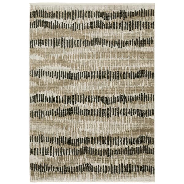 AVERLEY HOME Brooker Beige/Charcoal 5 ft. x 8 ft. Distressed Abstract Stripe Recycled PET Yarn Indoor Area Rug