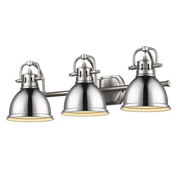 Golden Lighting Duncan 8.125 in. 3-Light Pewter Vanity Light