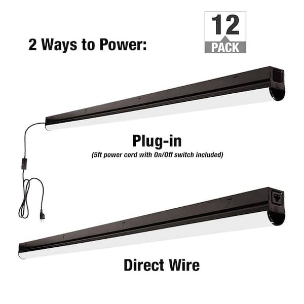 Commercial Electric 12-Pack 4 ft. Garage LED Linkable Matte Black Strip Light Fixture Plug-in or Hardwire 1800LM 20W Bright White 4000K