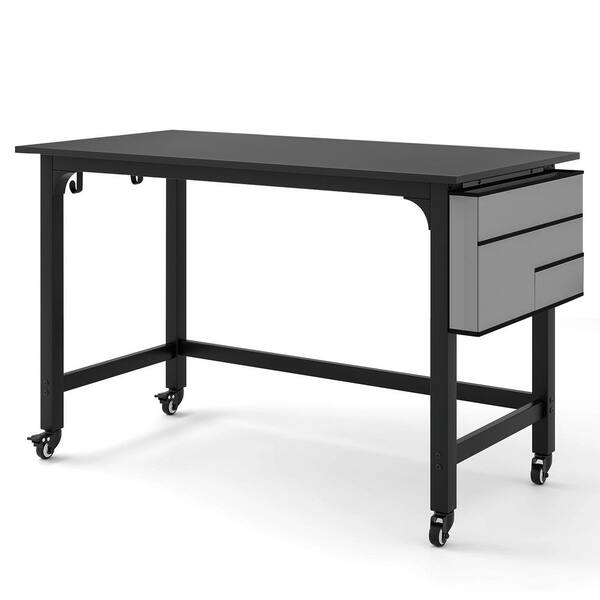 Costway 47.5 in. Rectangule Black Wood Rolling Computer Desk Metal Frame LapTop Table Study Workstation