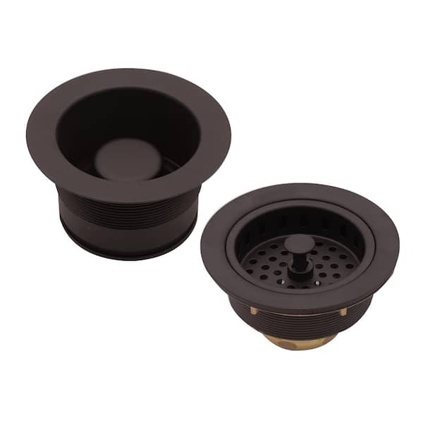 Westbrass COMBO PACK 3-1/2 in. Post Style Kitchen Sink Strainer and Waste Disposal Drain Flange with Stopper, Oil Rubbed Bronze