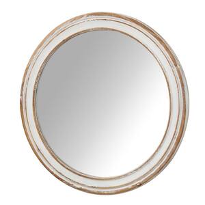 Antique Natural 27.5 in. W x 27.5 in. H Round Wood Framed Wall Mirror, Circle Mirrors, Decorative Mirror for Home Office