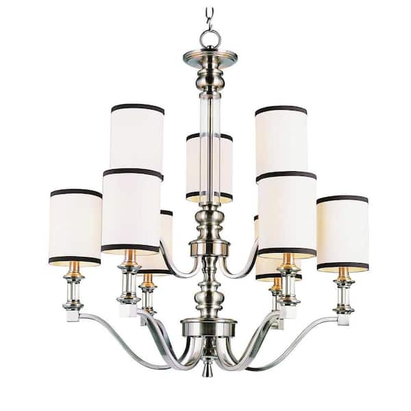 Bel Air Lighting Montclair 9-Light Brushed Nickel Tiered Chandelier with White and Black Shades