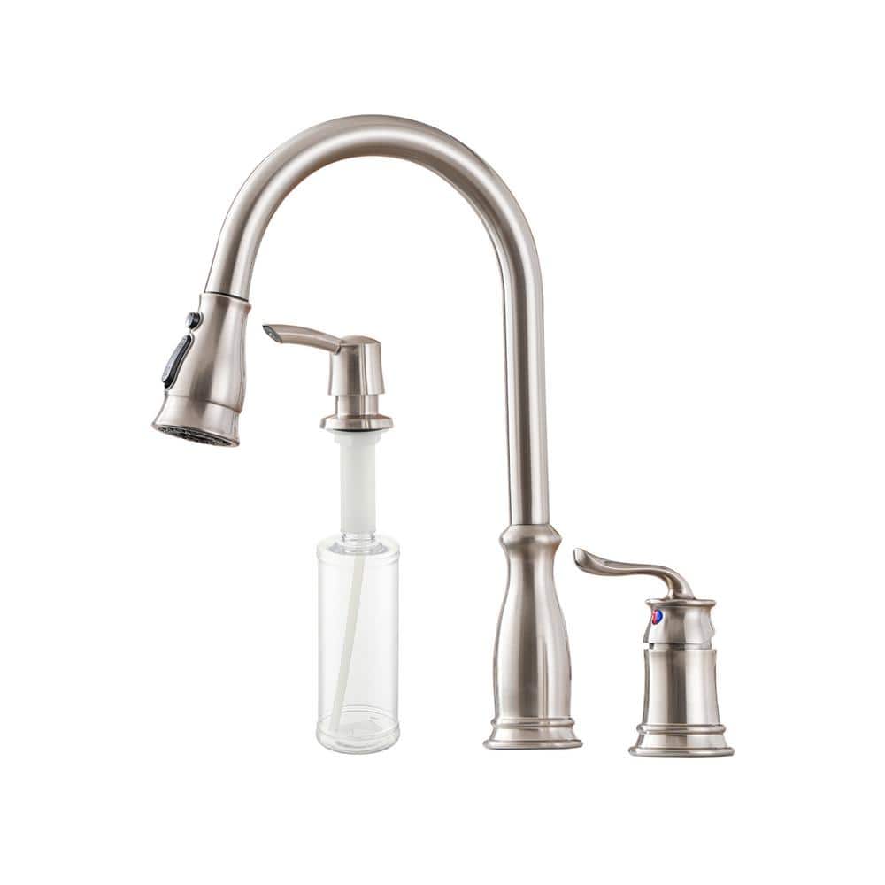 Boyel Living 3-Spray Patterns 1.8 GPM Single Handle No Sensor Pull Down Sprayer Kitchen Faucet with Soap Dispenser in Brushed Nickel -  BL-APS254-BN