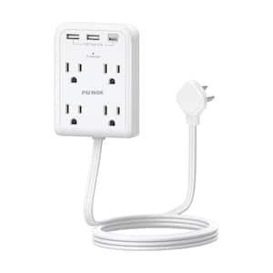 4 ft. Flat Multi Plug Extension Cord 4-Outlets Surge Protector in White with 2 USB and 1 Type C Port Wall Charger