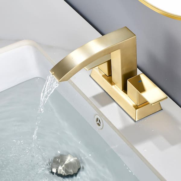 4 in. Centerset Double Handle Bathroom Faucet with Pop-Up Drain in Brushed Gold