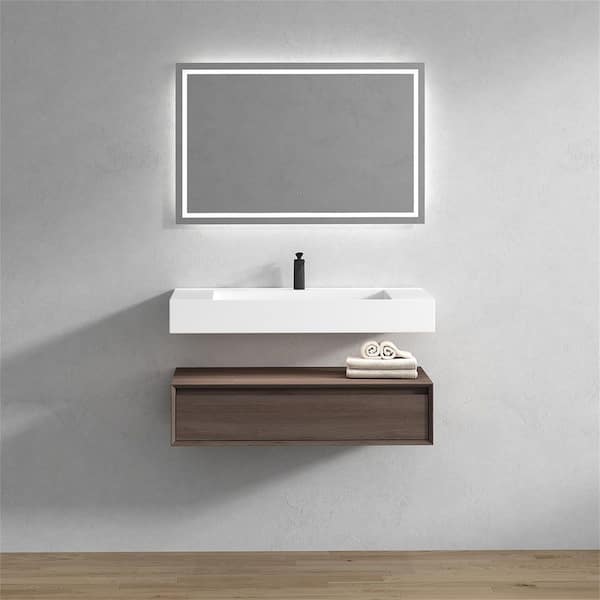 BV Better Vanity Alysa 42 in. W. x 20 in. D x 23 in. H Single Sink Floating Bath Vanity in Red Oak with White Acrylic Top