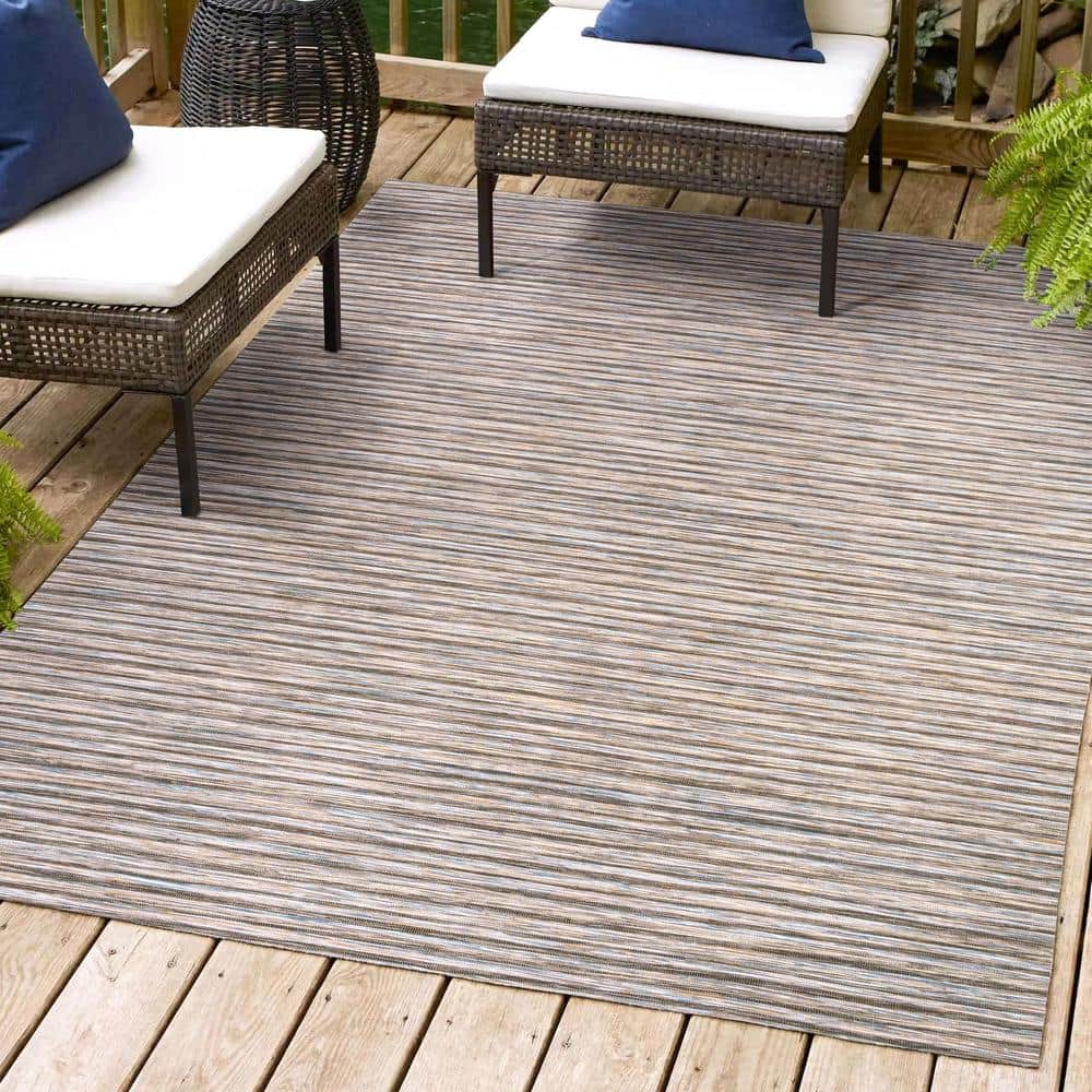 Finn Dark Gray and Blue Striped Synthetic 4' x 6' Area Rug