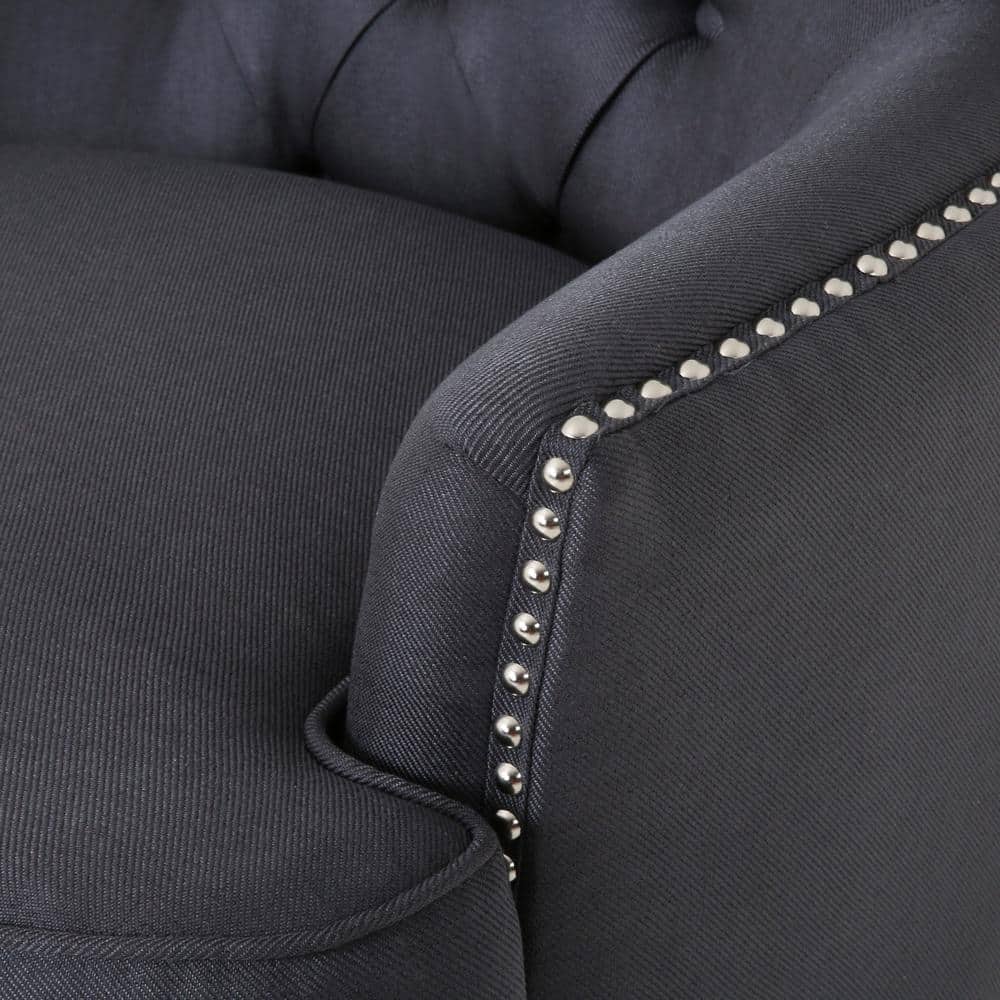 Handcrafted Dark Brown Wood & Gray Polyester Club Chair