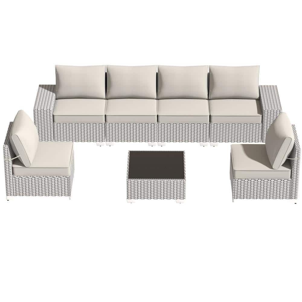 Modular 7-Piece Wicker Outdoor Sectional Set, All-Weather Rattan with Waterproof Beige Cushions & Matching Coffee Table price history on PriceWatchPro