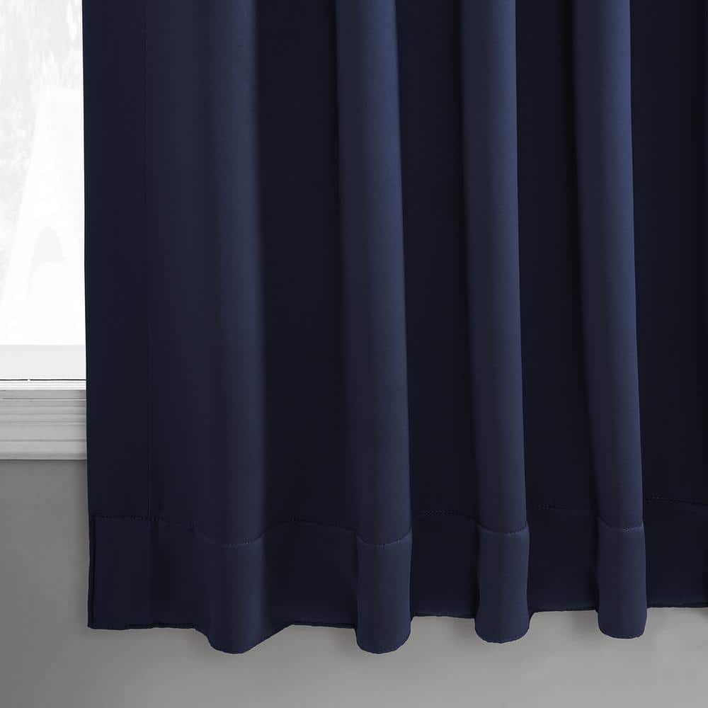 Navy Blue Polyester Blackout Puddle Length Curtain Panel